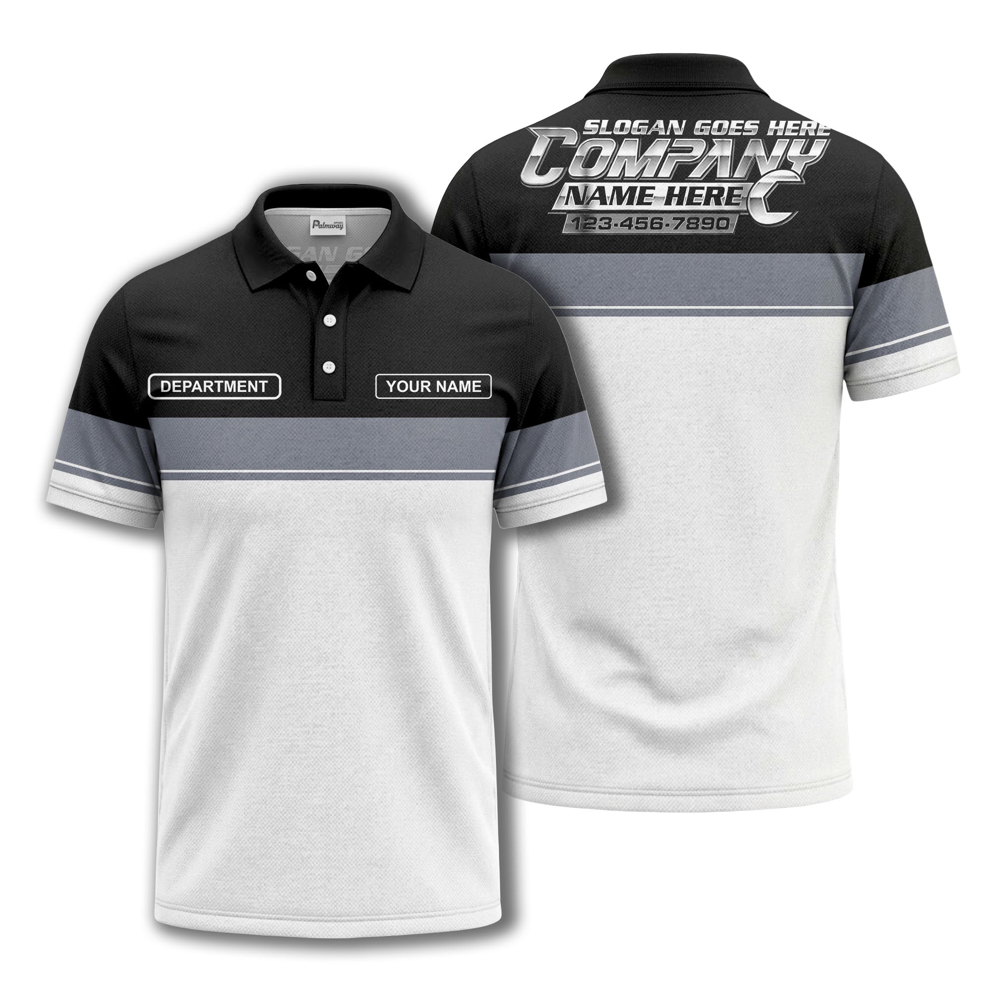 personalized department name gray stripe polo shirt for teams