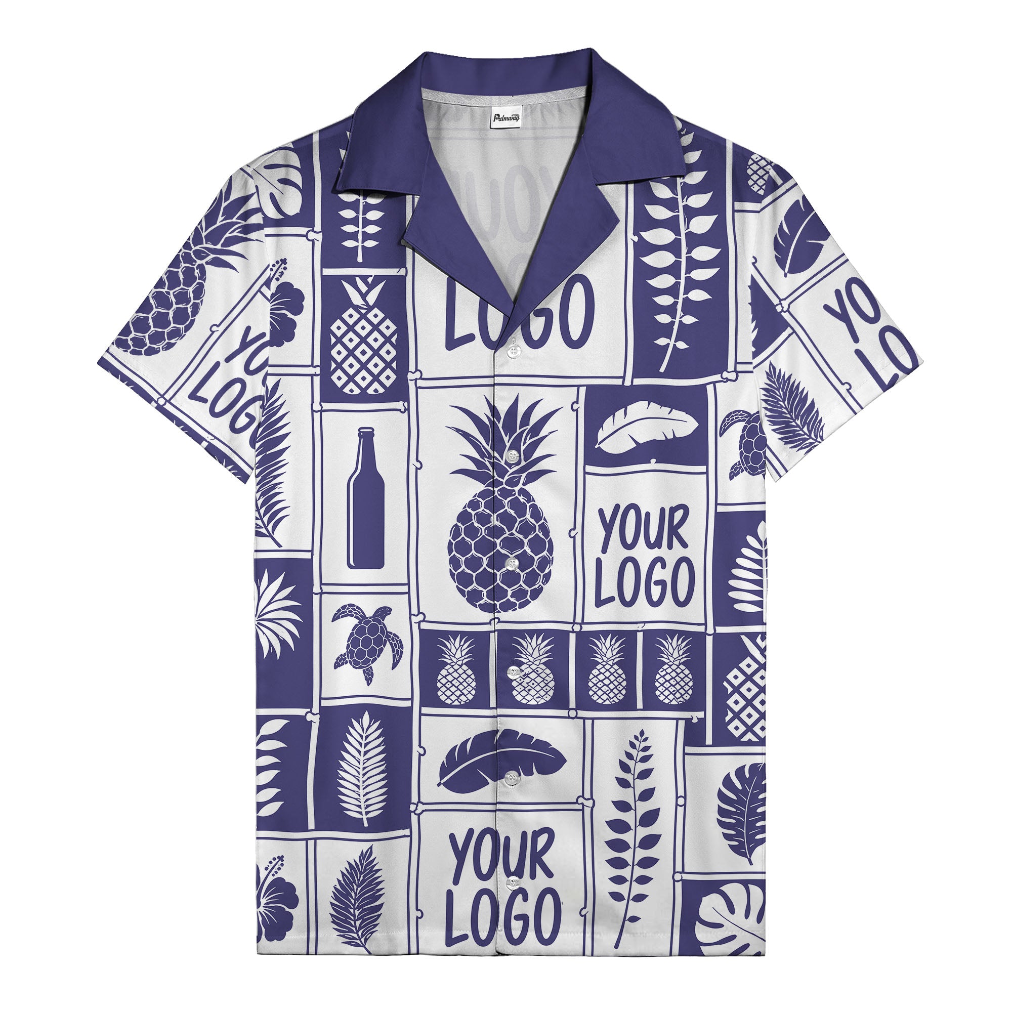 pineapple palm leaf sea turtle grid hawaiian shirt for men