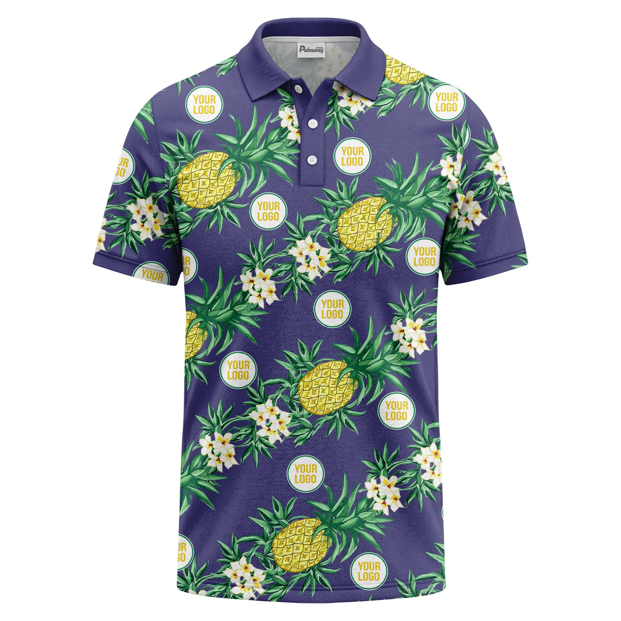 pineapple plumeria repeat pattern black polo shirt for men