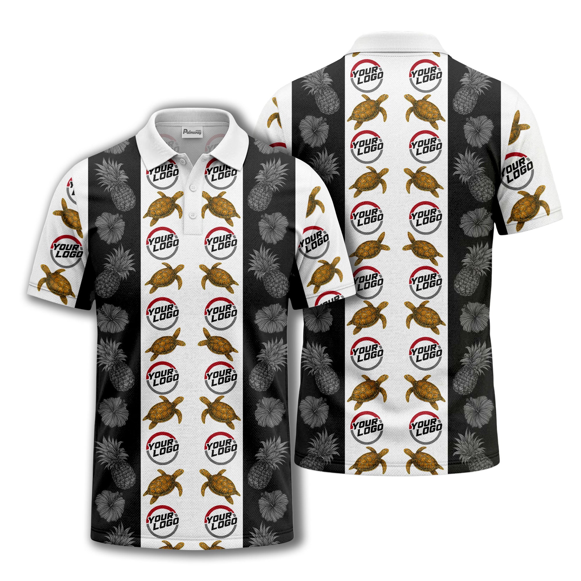 pineapple sea turtle hibiscus custom logo polo shirt