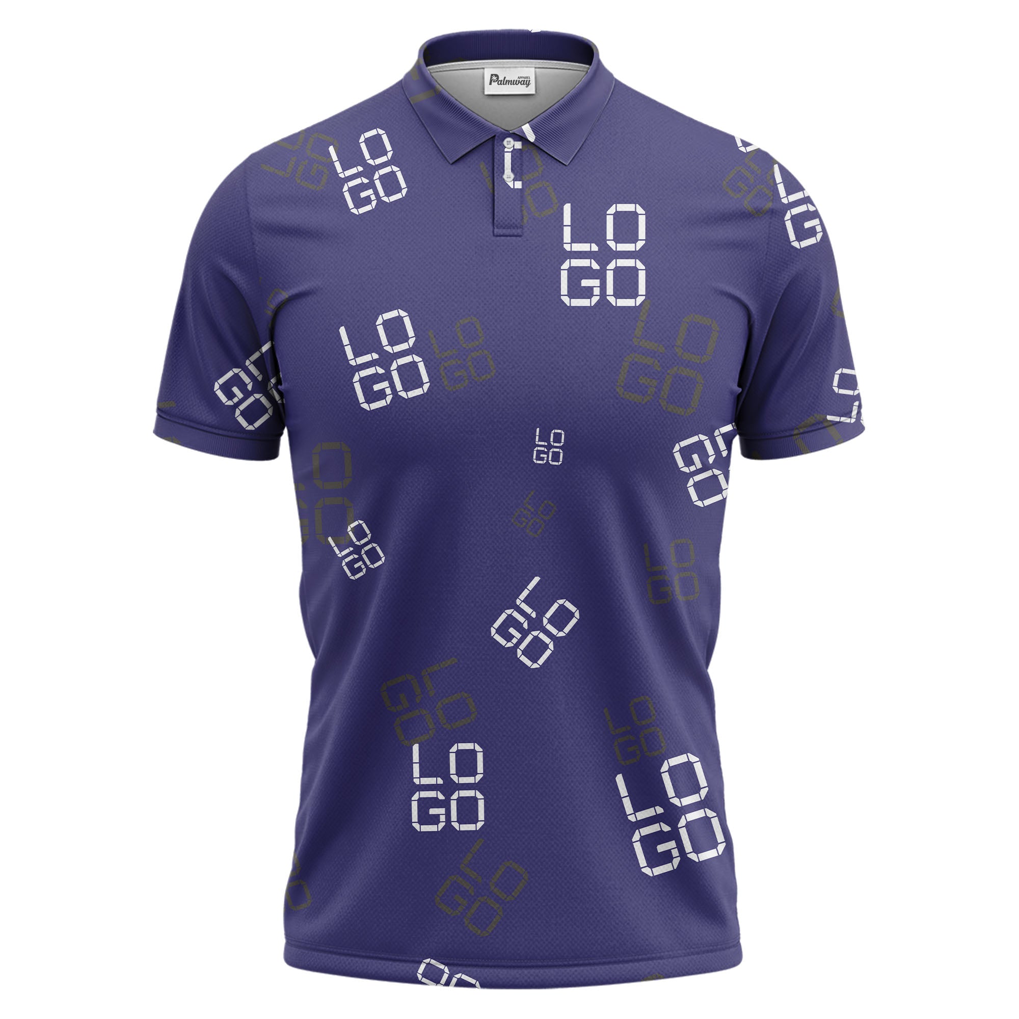 pixelated logo text pattern polo shirt | modern digital all-over design