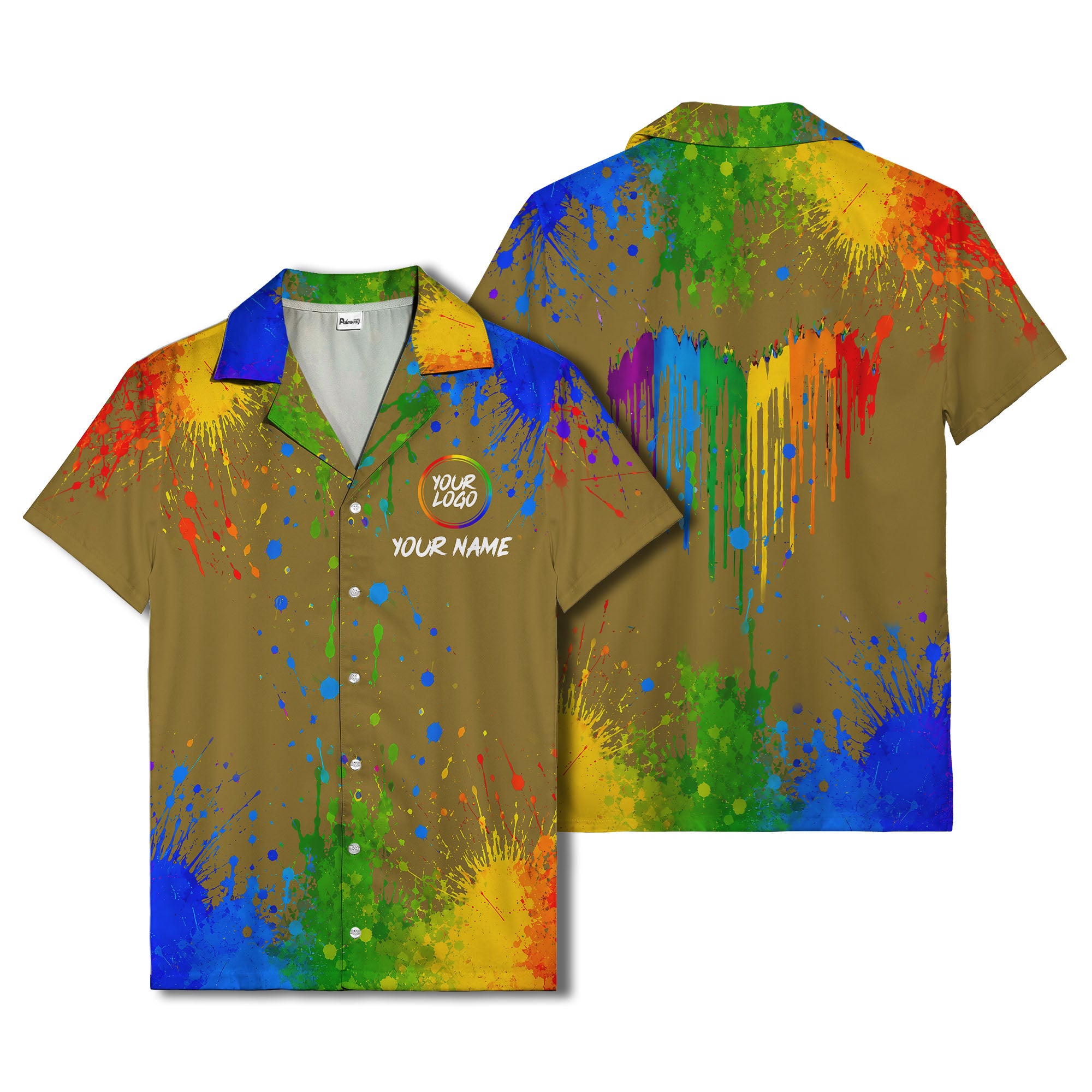 rainbow paint splatter abstract art hawaiian shirt with customizable name