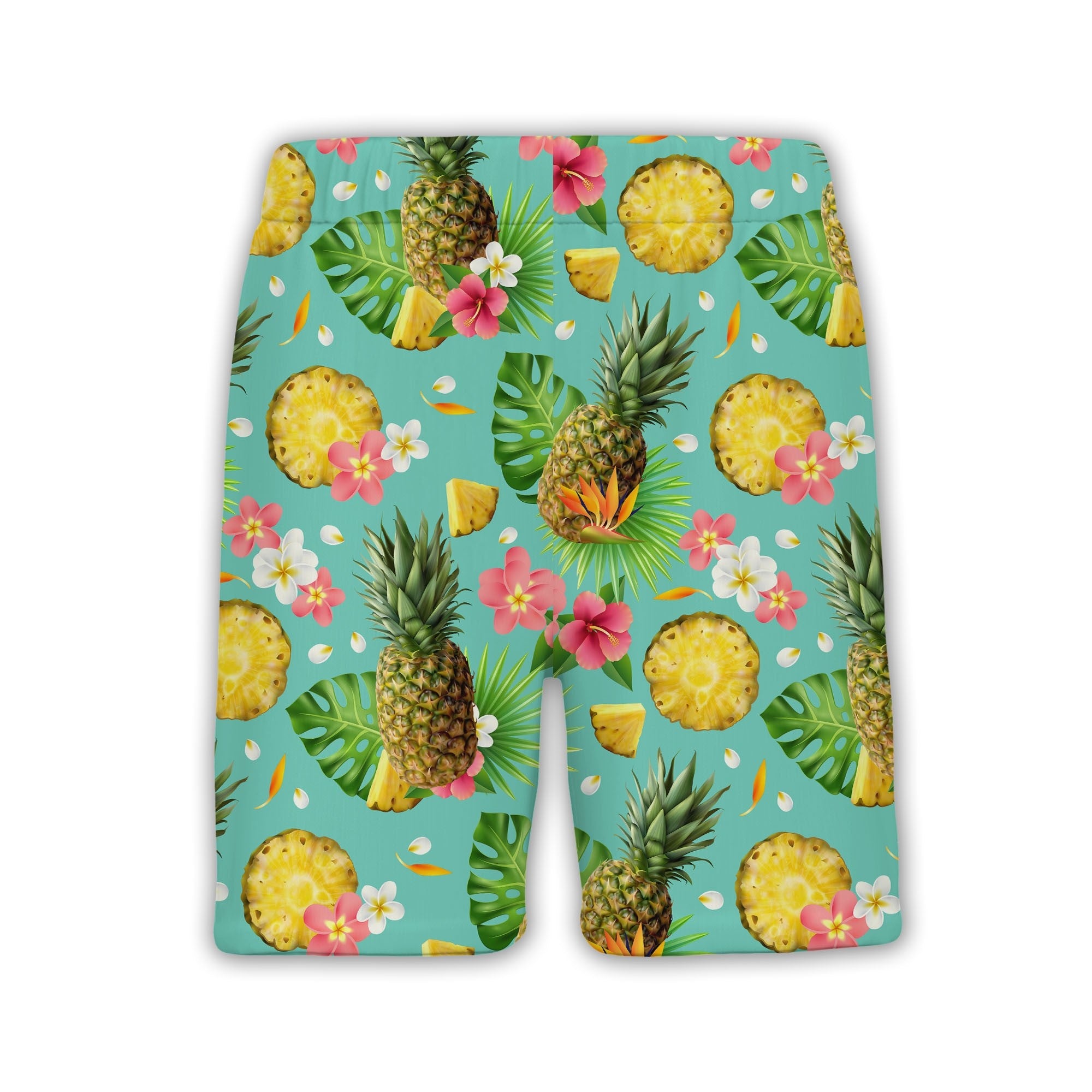 Realistic Pineapple Hawaiian Shirt with Bird of Paradise on Teal