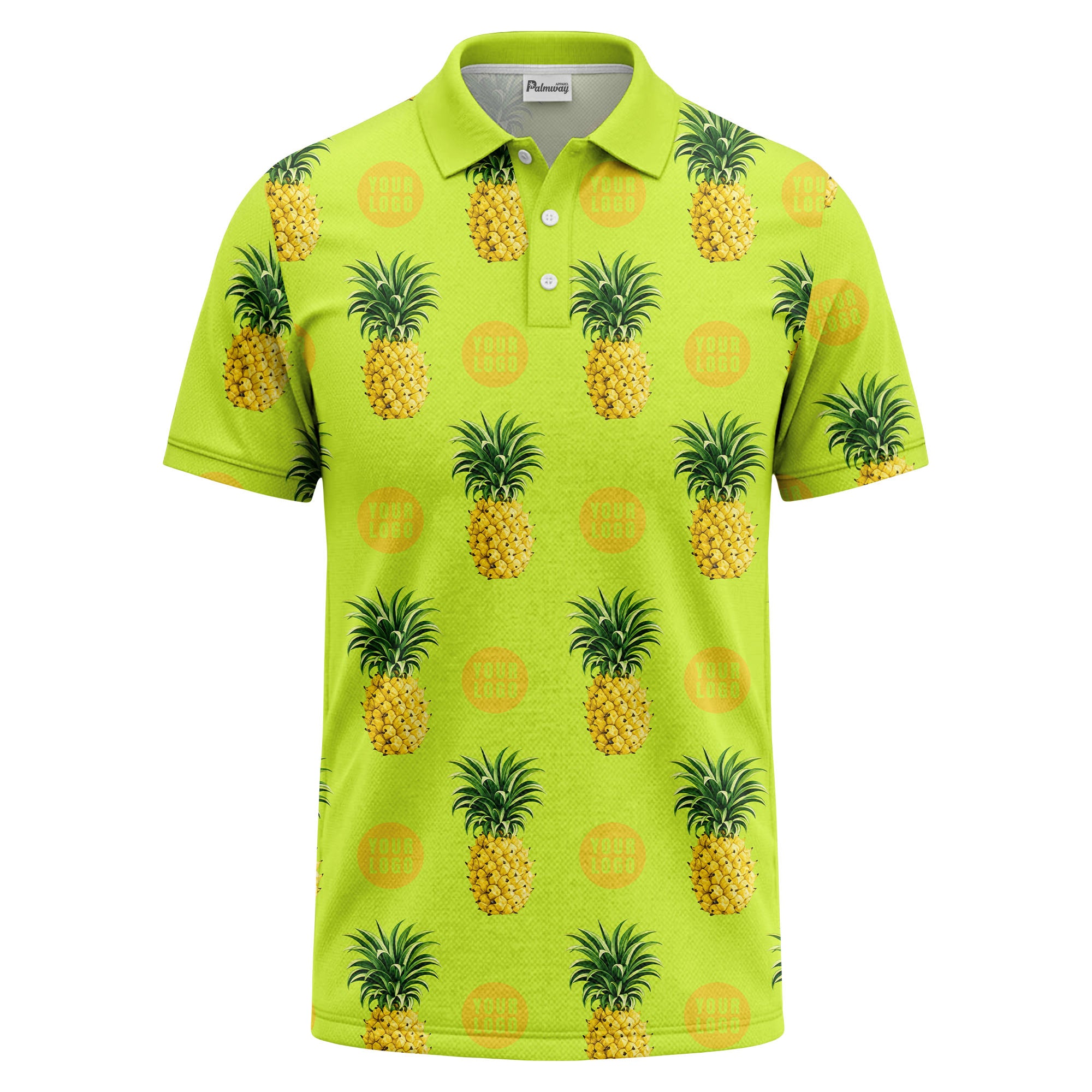 realistic pineapple repeat & custom logo black polo shirt