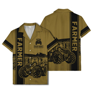 realistic tractor farm landscape farmer hawaiian shirt