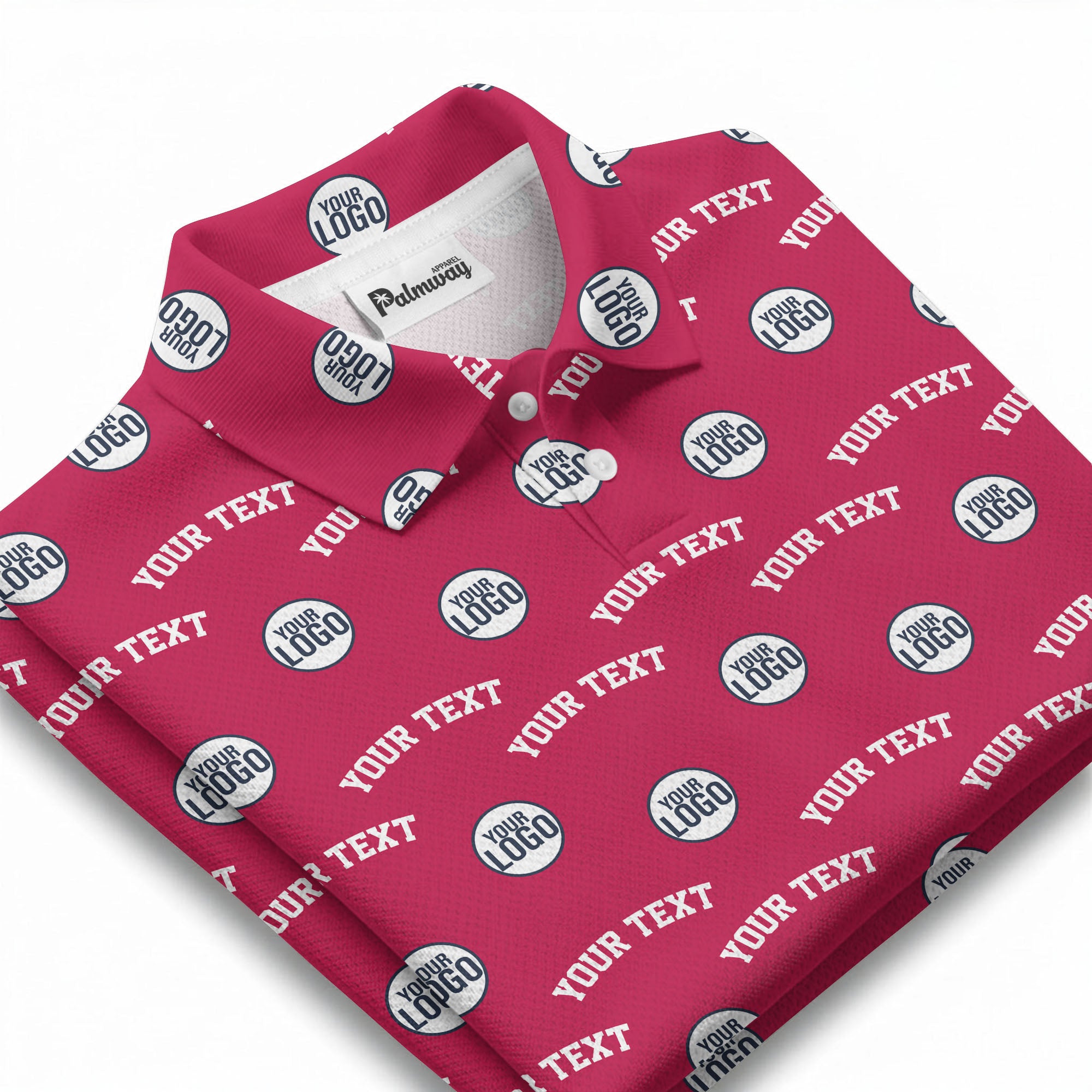 Repeating Custom Logo Text Red White Gray Polo Shirt For Personalized Branding