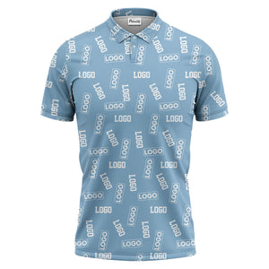 repeating logo splash blue white illustrated fun polo shirt for men