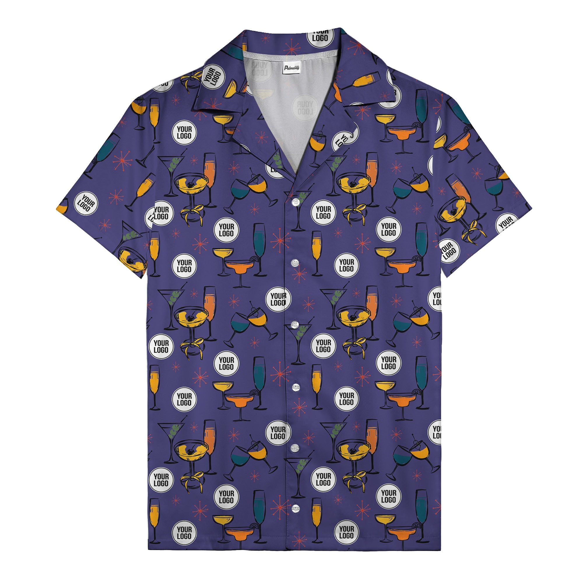 retro cocktail glasses & martini starburst hawaiian shirt