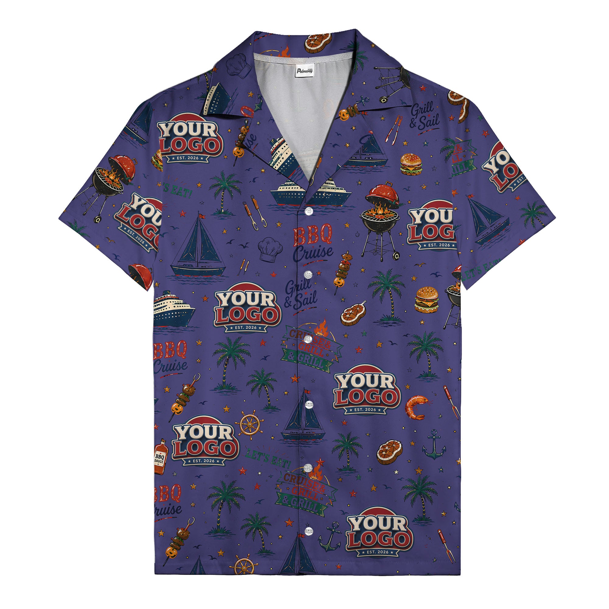 sailboats anchors ship wheels hamburger shrimp steak grill tools hawaiian shirt for men