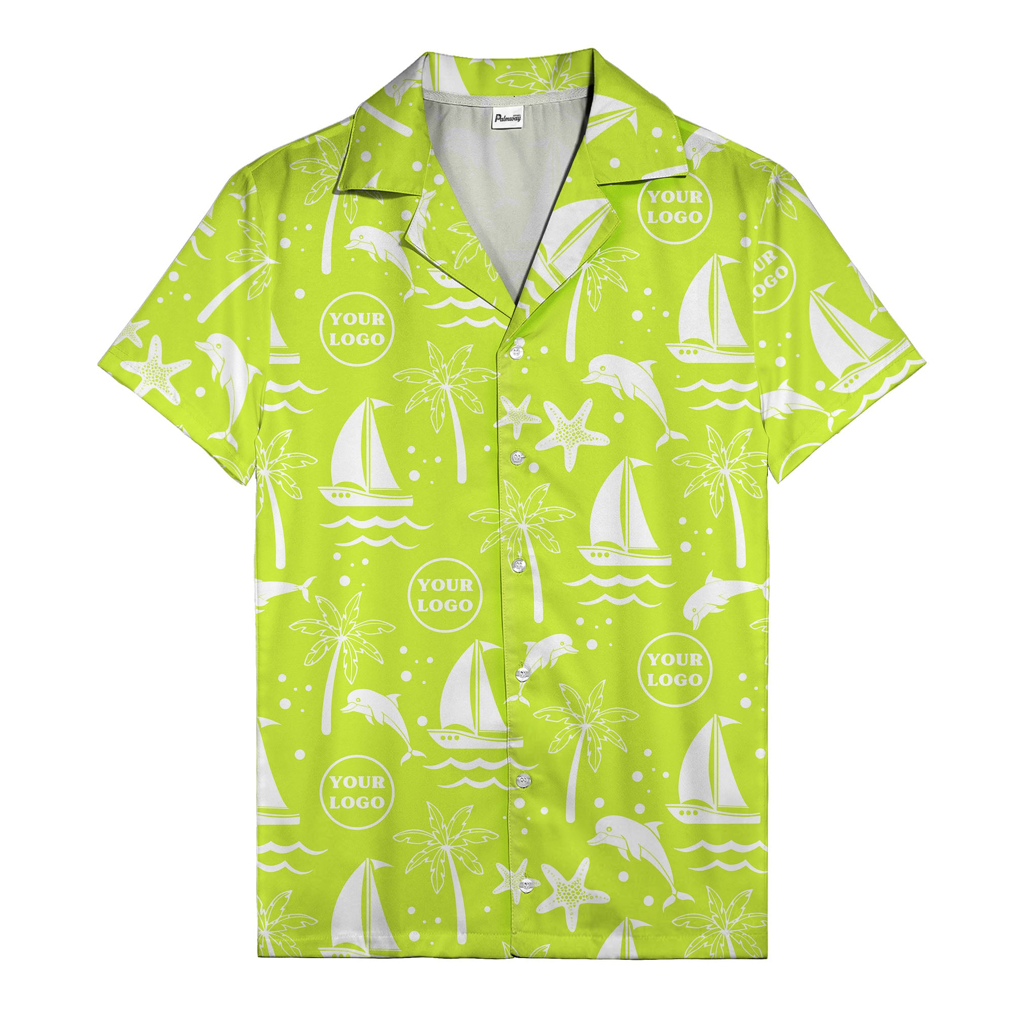 sailboats dolphins palm trees starfish repeat pattern black white hawaiian shirt