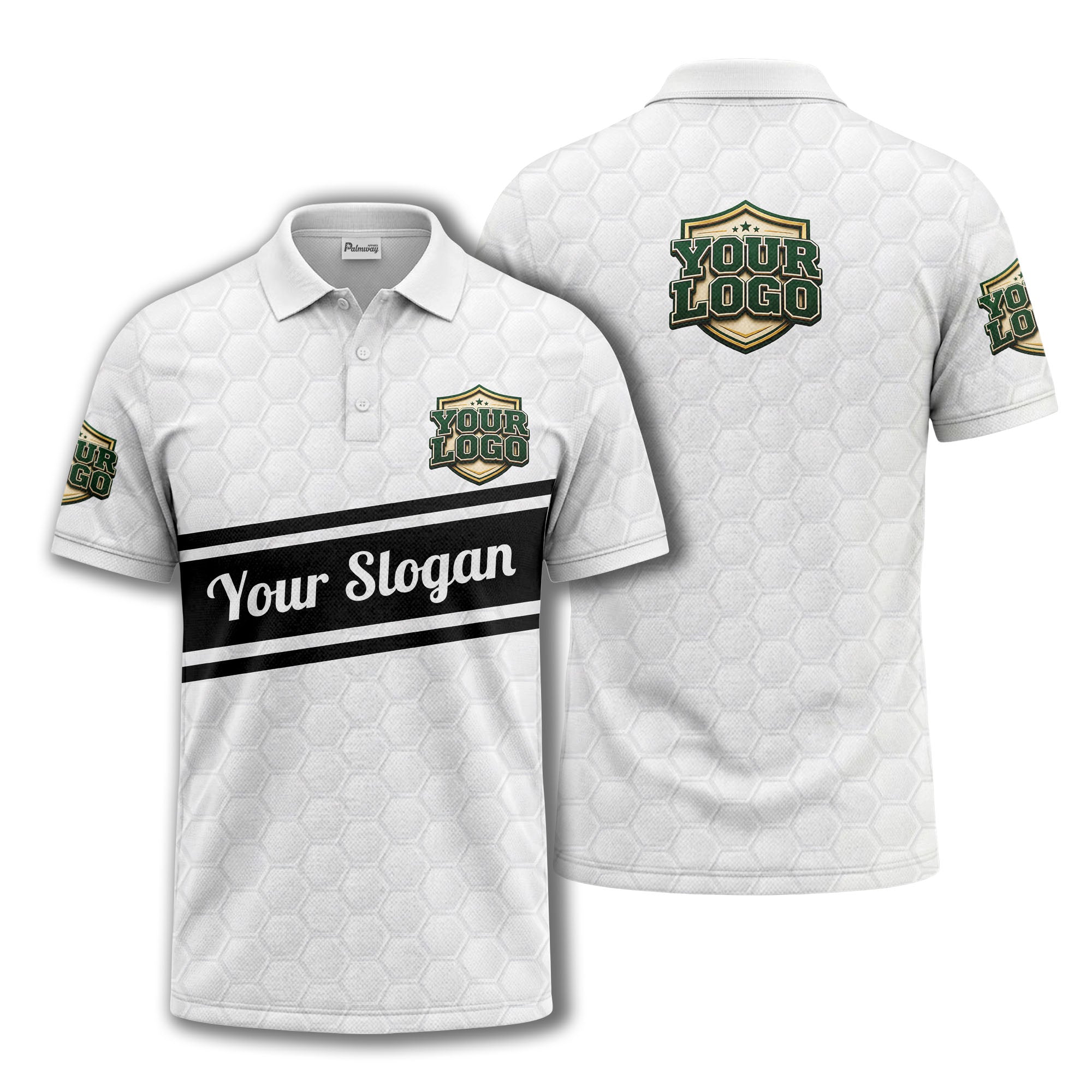 shield logo stars hexagon pattern polo shirt for men