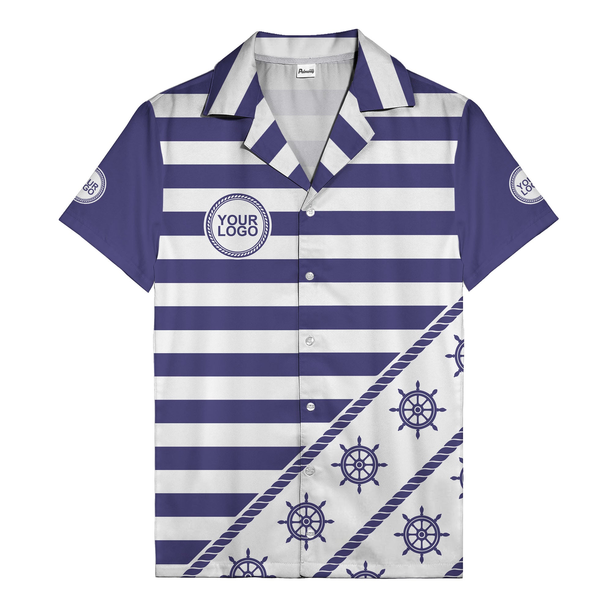 ship wheel and rope striped nautical maritime hawaiian shirt