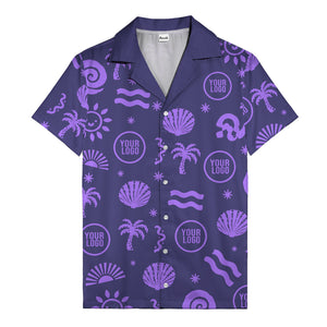 silver palm trees seashells sun waves vintage cartoon hawaiian shirt