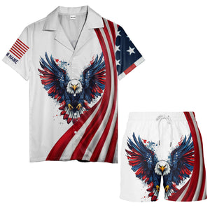 Soaring Bald Eagle Splatter Stars & Stripes Aloha Button Down Shirt Hawaiian Shirt