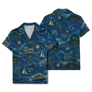 starry night sailboats & cruise ships palm tree hawaiian shirt