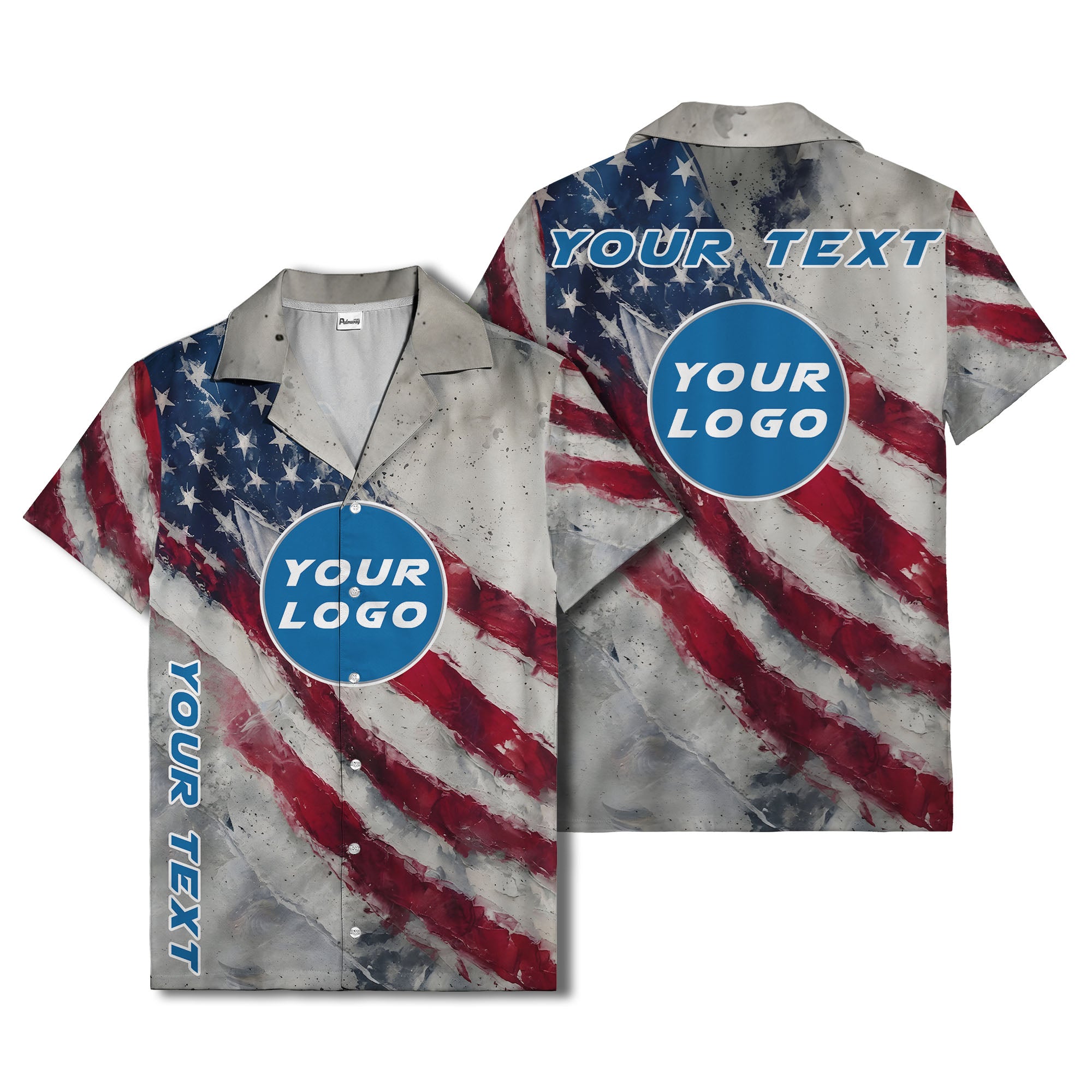 stars & stripes watercolor us flag custom circle logo hawaiian shirt