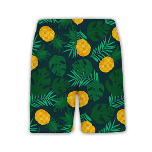 Stylized Pineapple Hawaiian Shirt with Monstera on Dark Teal
