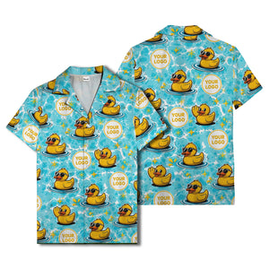 summer fun cartoon rubber ducks riding light blue wave hawaiian shirt
