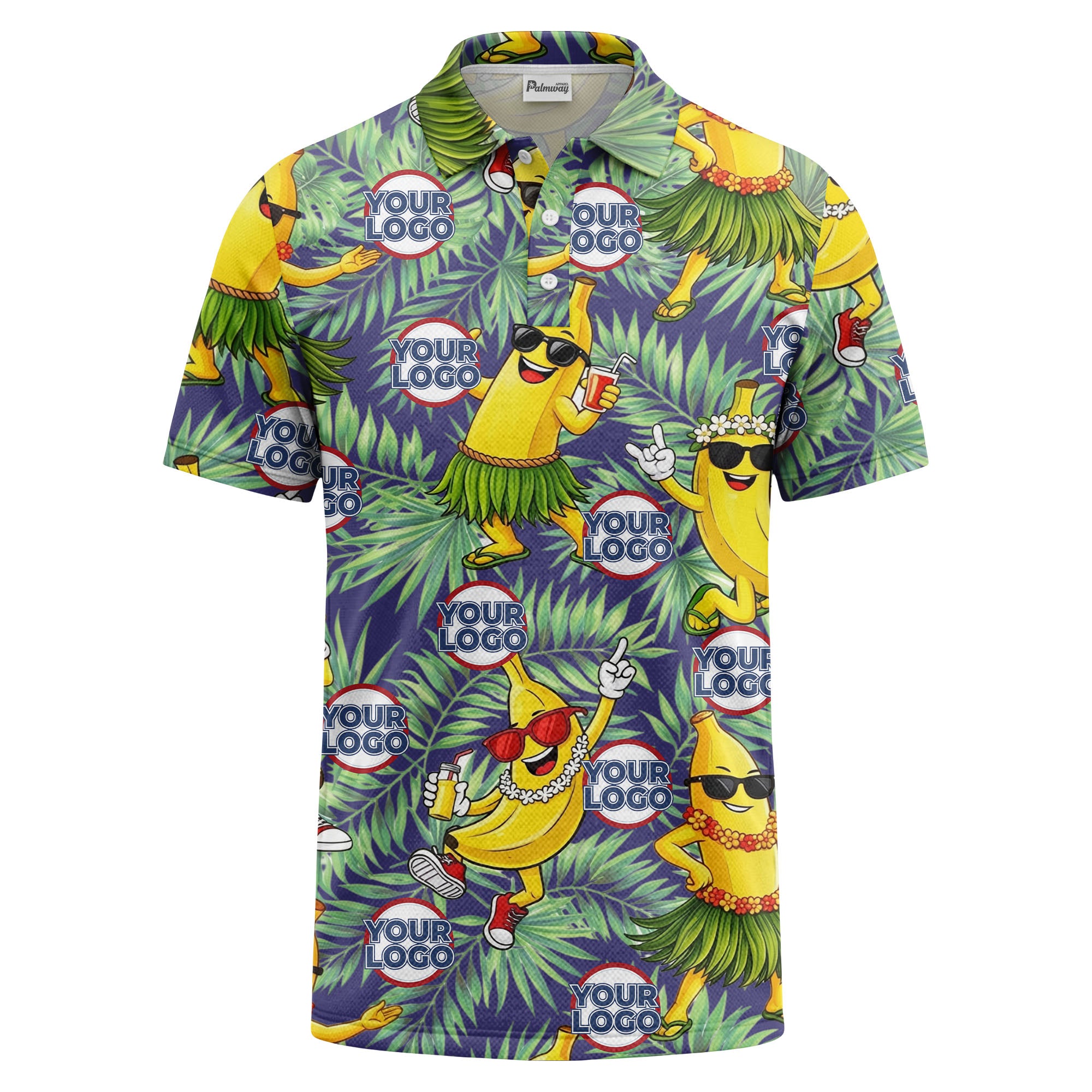 sunglass bananas luau palm leaves polo shirt for men