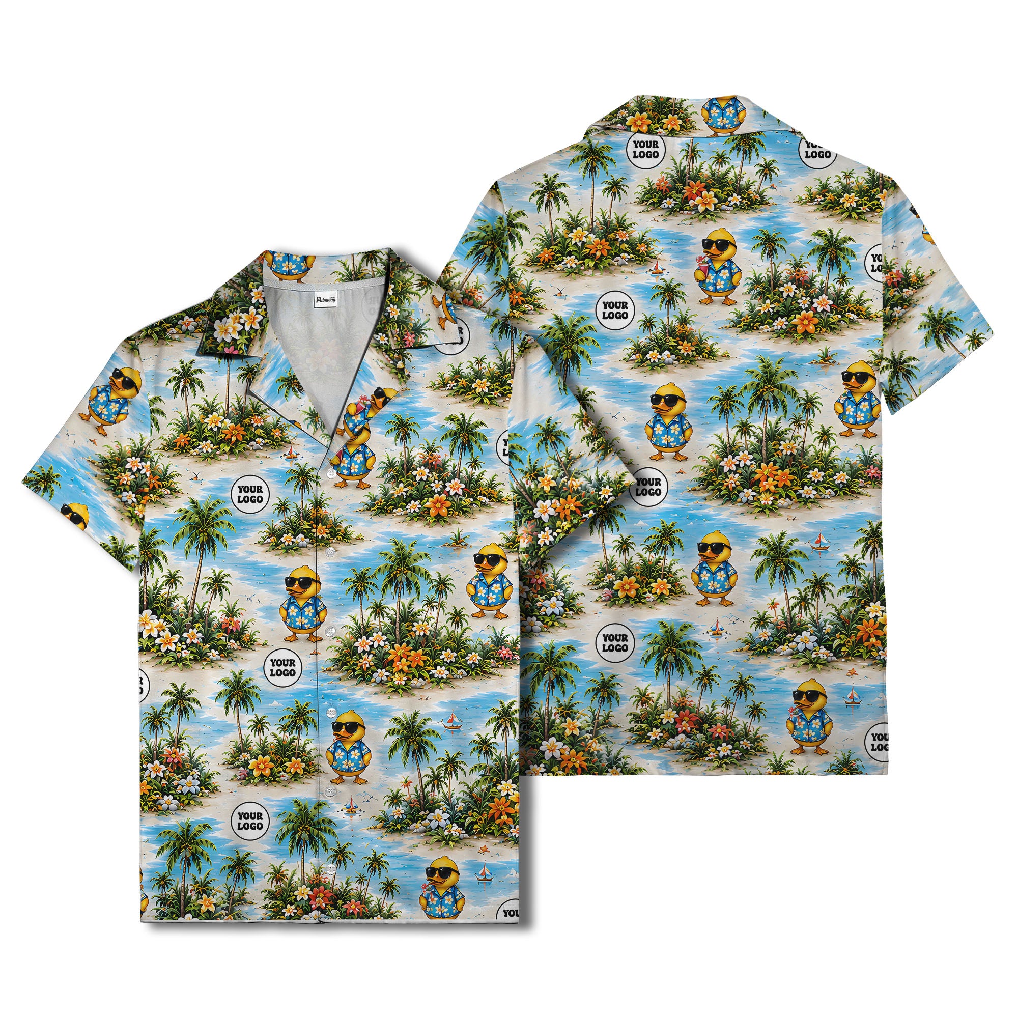 sunglasses ducks & palm trees beach scene hawaiian shirt for men