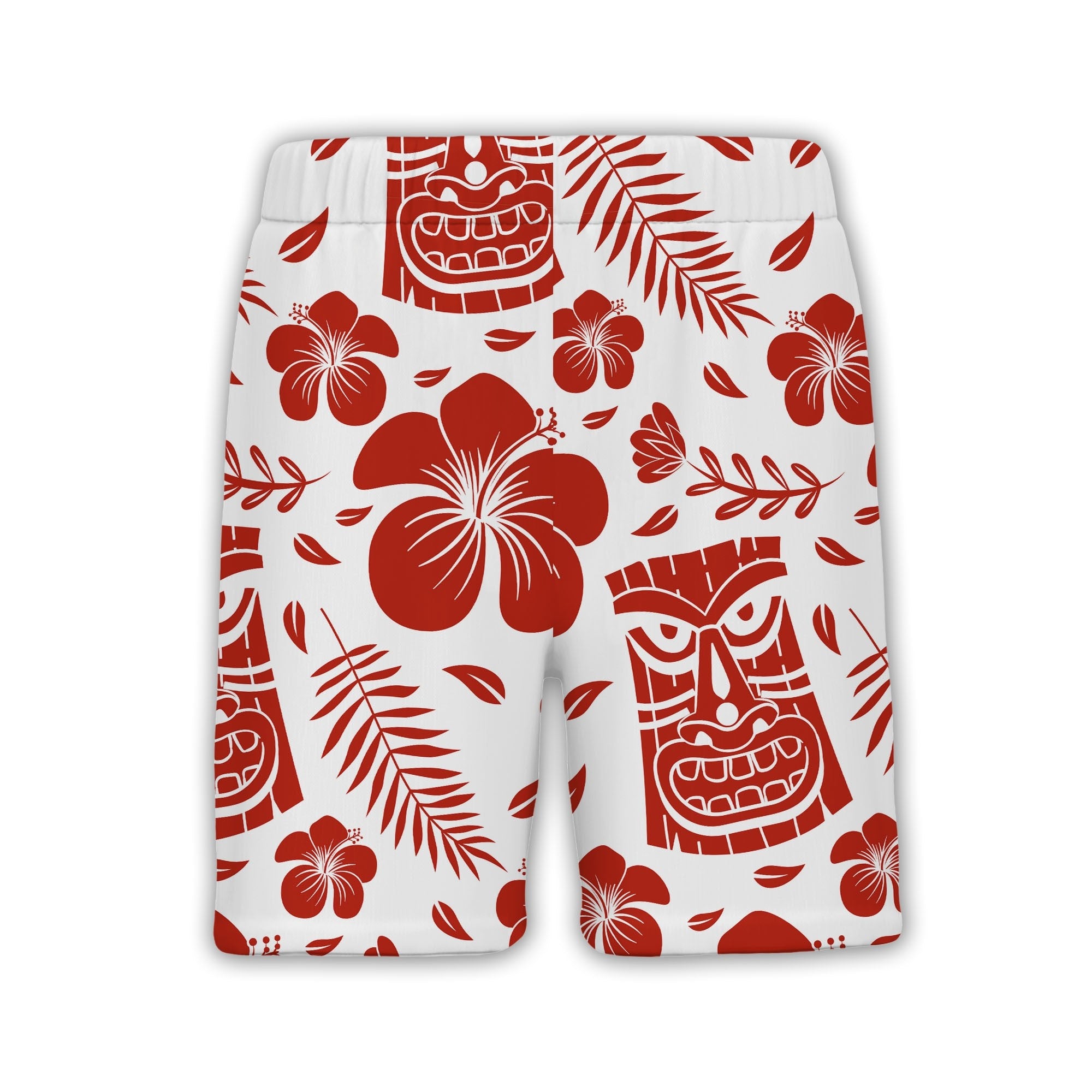 Terracotta Tiki Mask Hawaiian Shirt with Palm Fronds on White