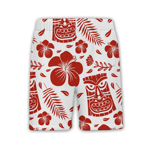 Terracotta Tiki Mask Hawaiian Shirt with Palm Fronds on White