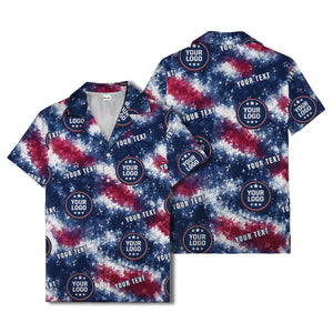tie-dye stars & flag custom logo patriotic hawaiian shirt for men