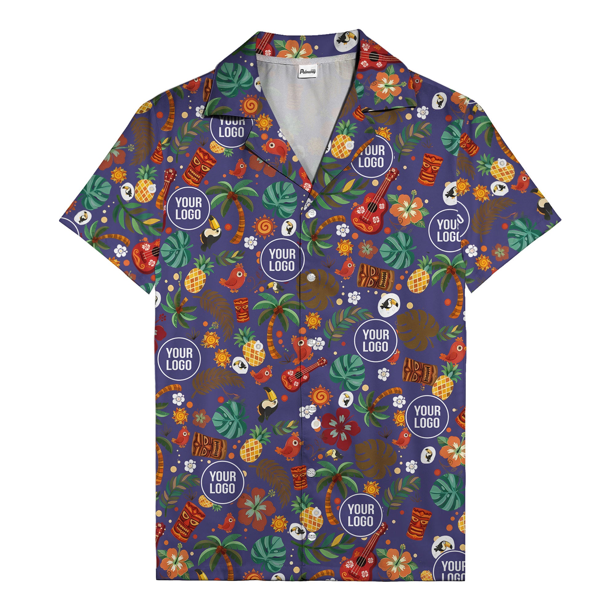 tiki masks & pineapples watercolor hawaiian shirt with toucans & ukuleles