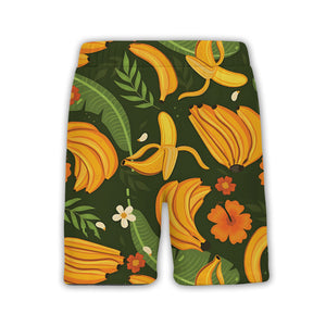 Tropical Banana Hawaiian Shirt with Plumeria on Forest Green