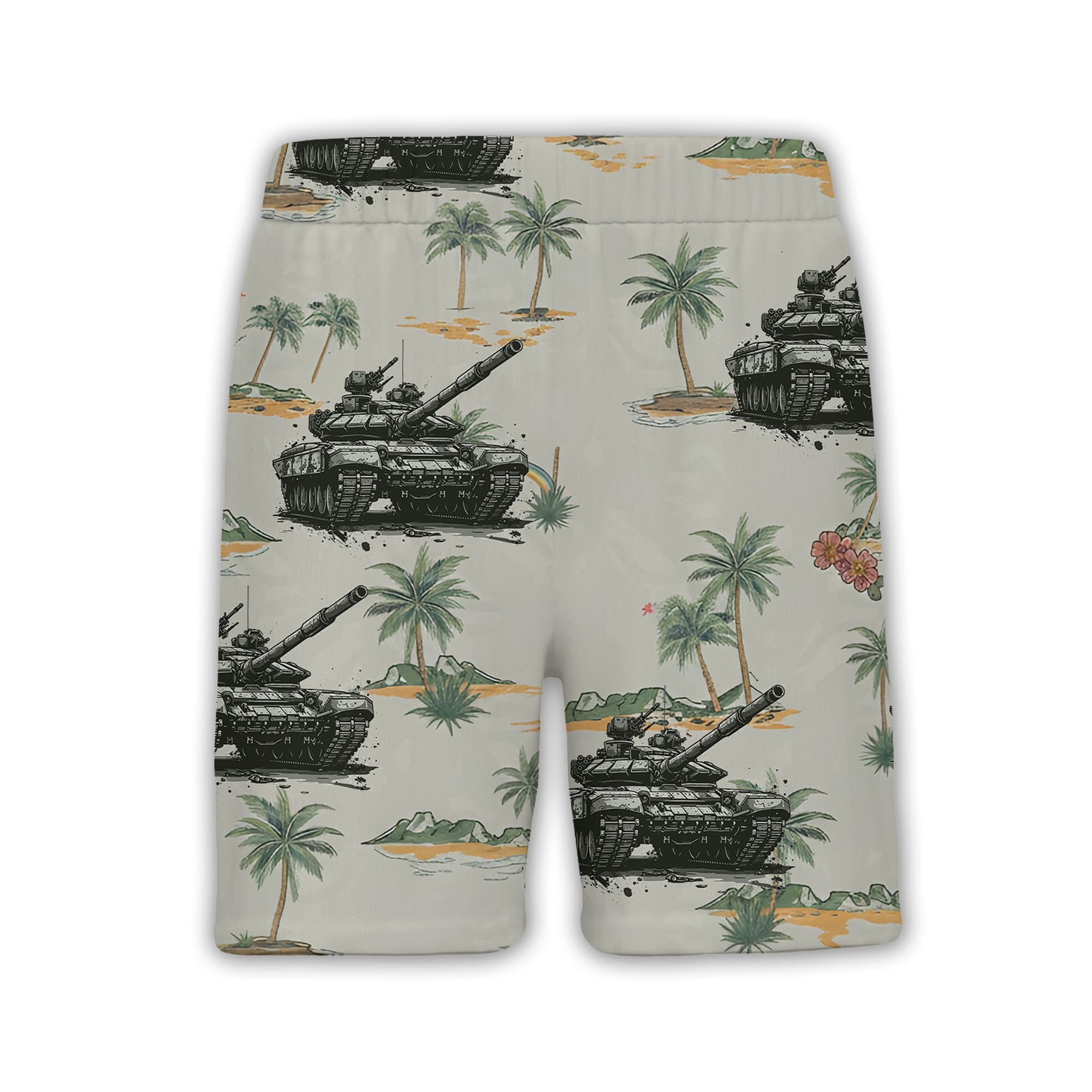 Tropical Military Tank Hawaiian Shirt with Palm Trees & Island Vibes