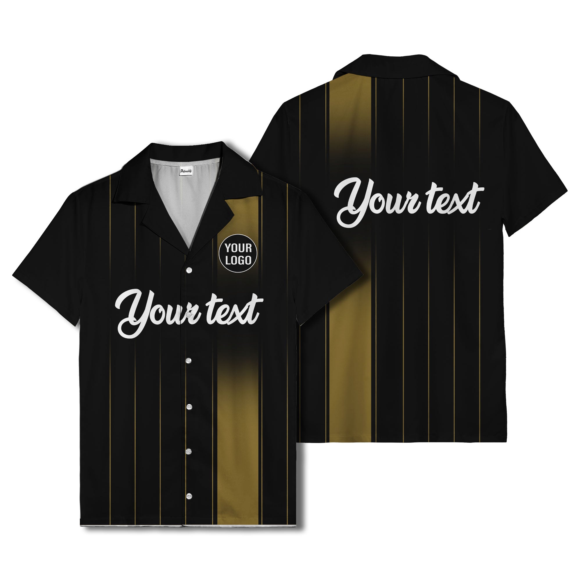 vertical black & white stripe custom logo hawaiian shirt