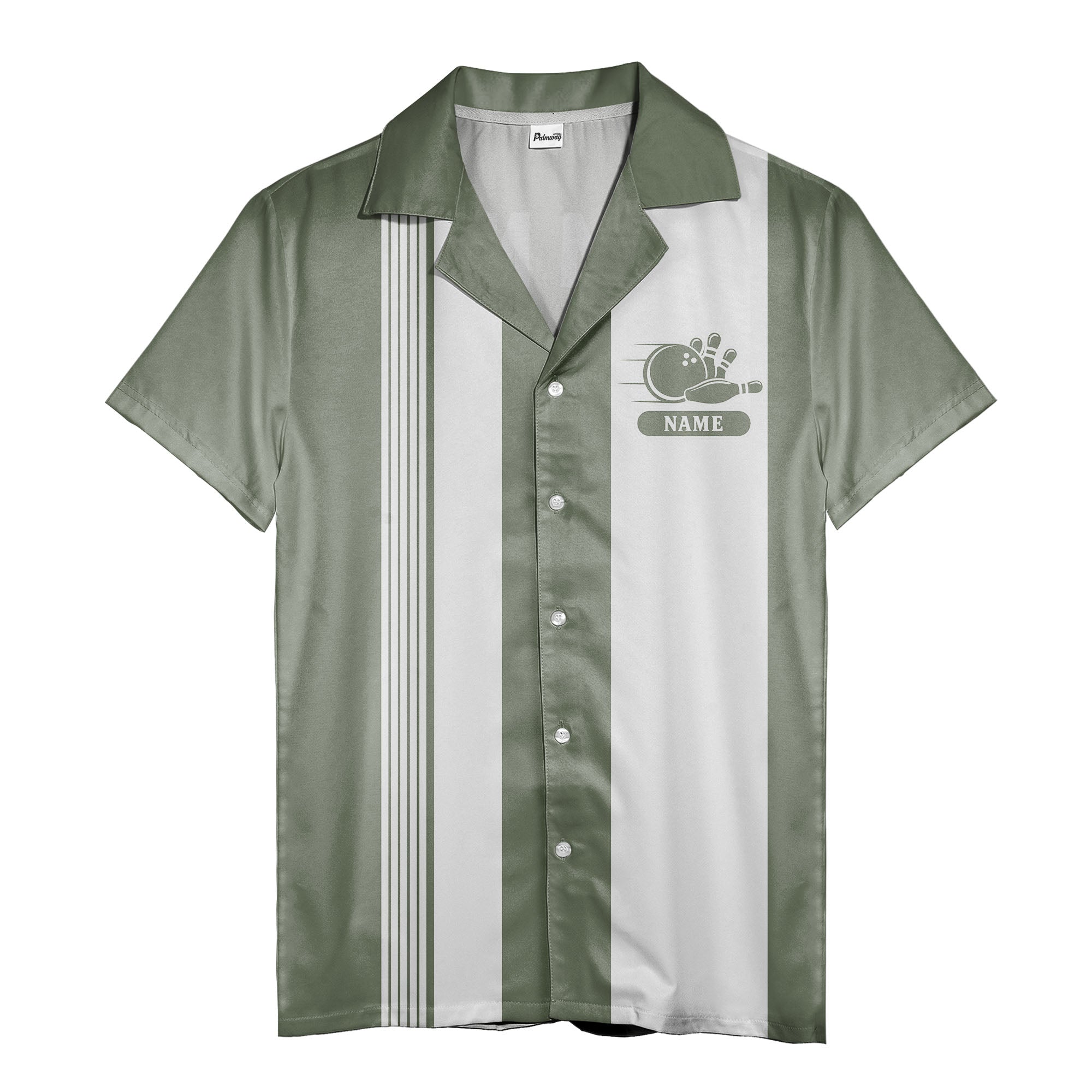 vintage bowling team hawaiian shirt, retro geometric & striped aloha button down shirt
