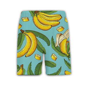Vintage Etching Banana Hawaiian Shirt with Slices on Light Teal