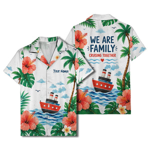 watercolor cruise ship hibiscus palm ocean wave hawaiian shirt