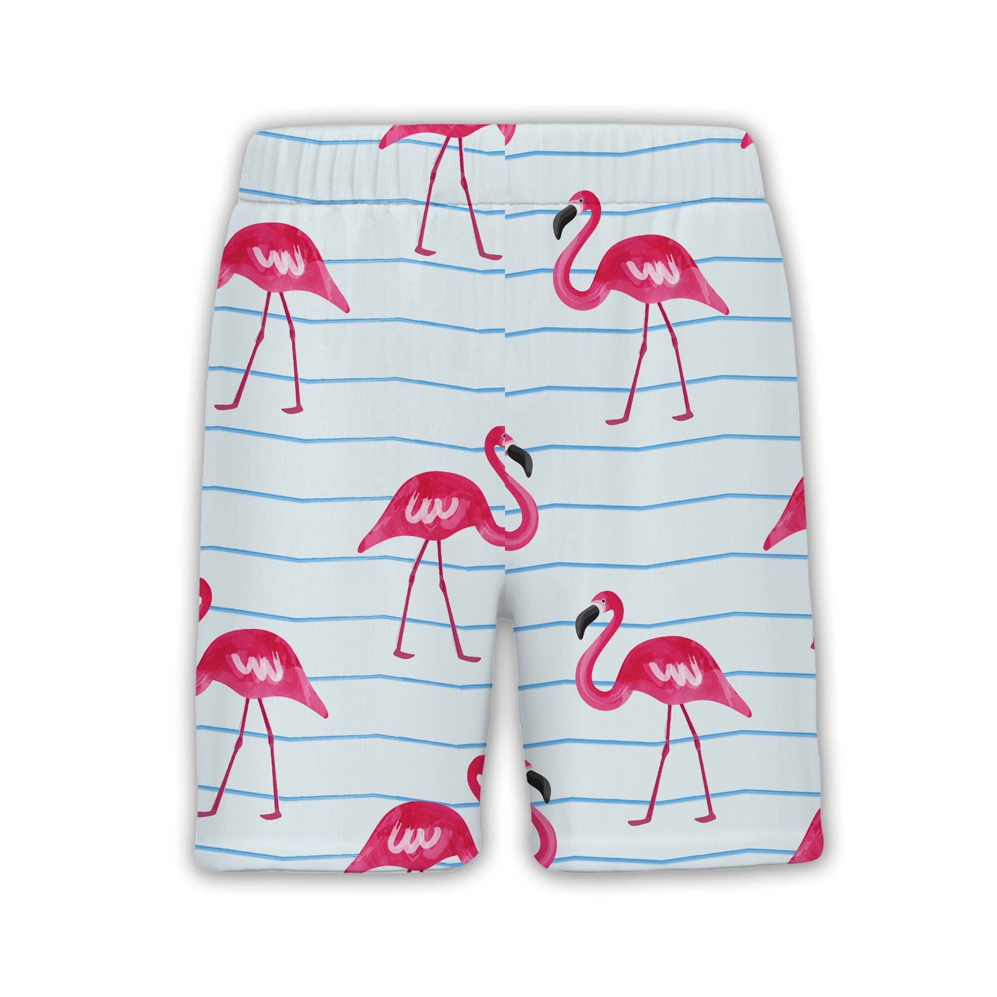 Watercolor Flamingo Hawaiian Shirt on Pale Blue Chevron Stripes