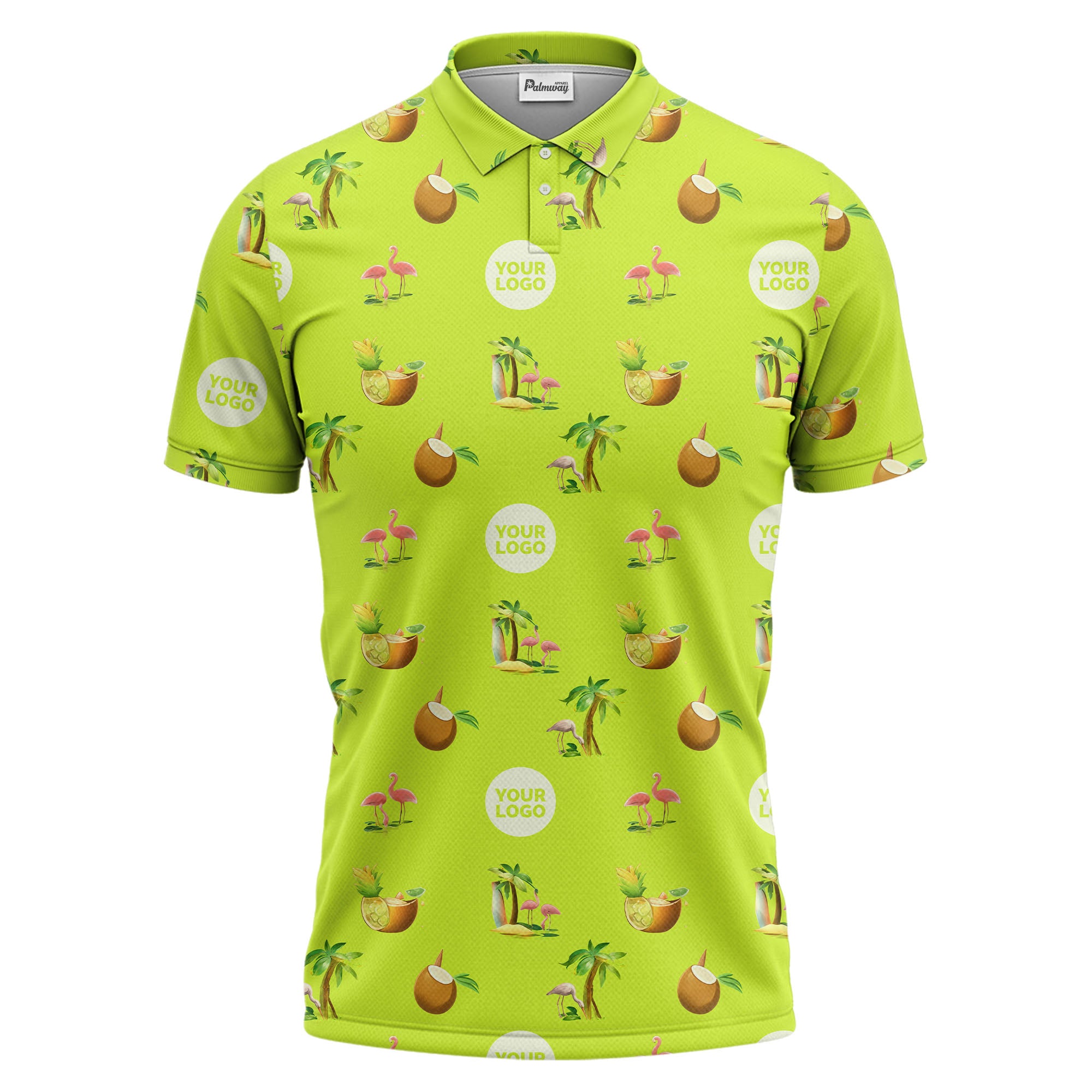 watercolor flamingos pineapples coconuts palm trees repeat polo shirt for men