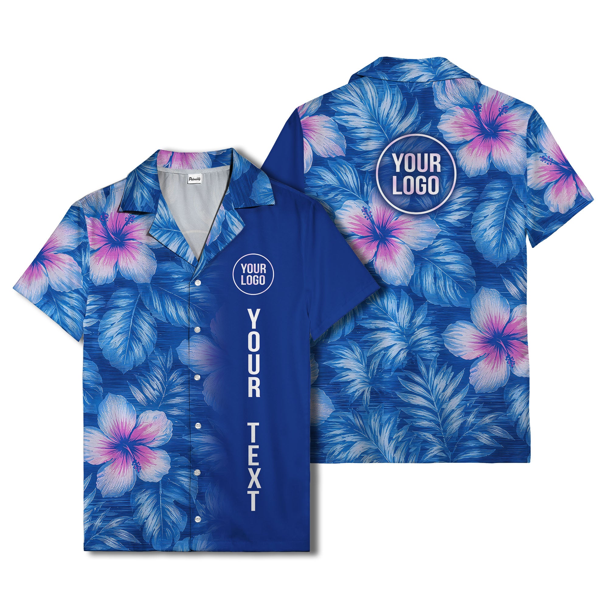 watercolor hibiscus monstera leaf royal blue hawaiian shirt