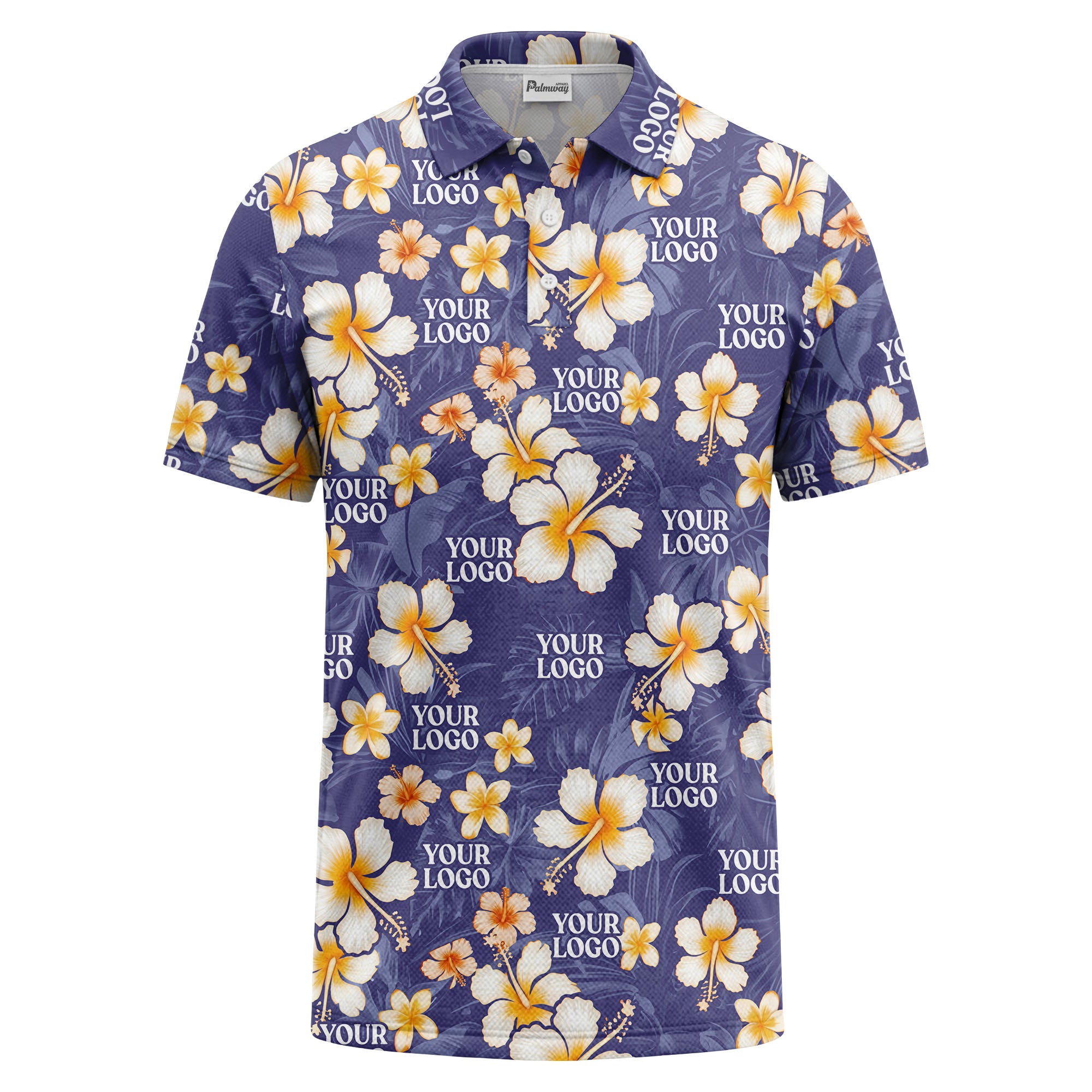 watercolor hibiscus & plumeria black aloha polo shirt for men