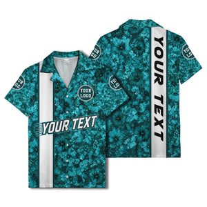 watercolor hibiscus stripes custom logo teal hawaiian shirt