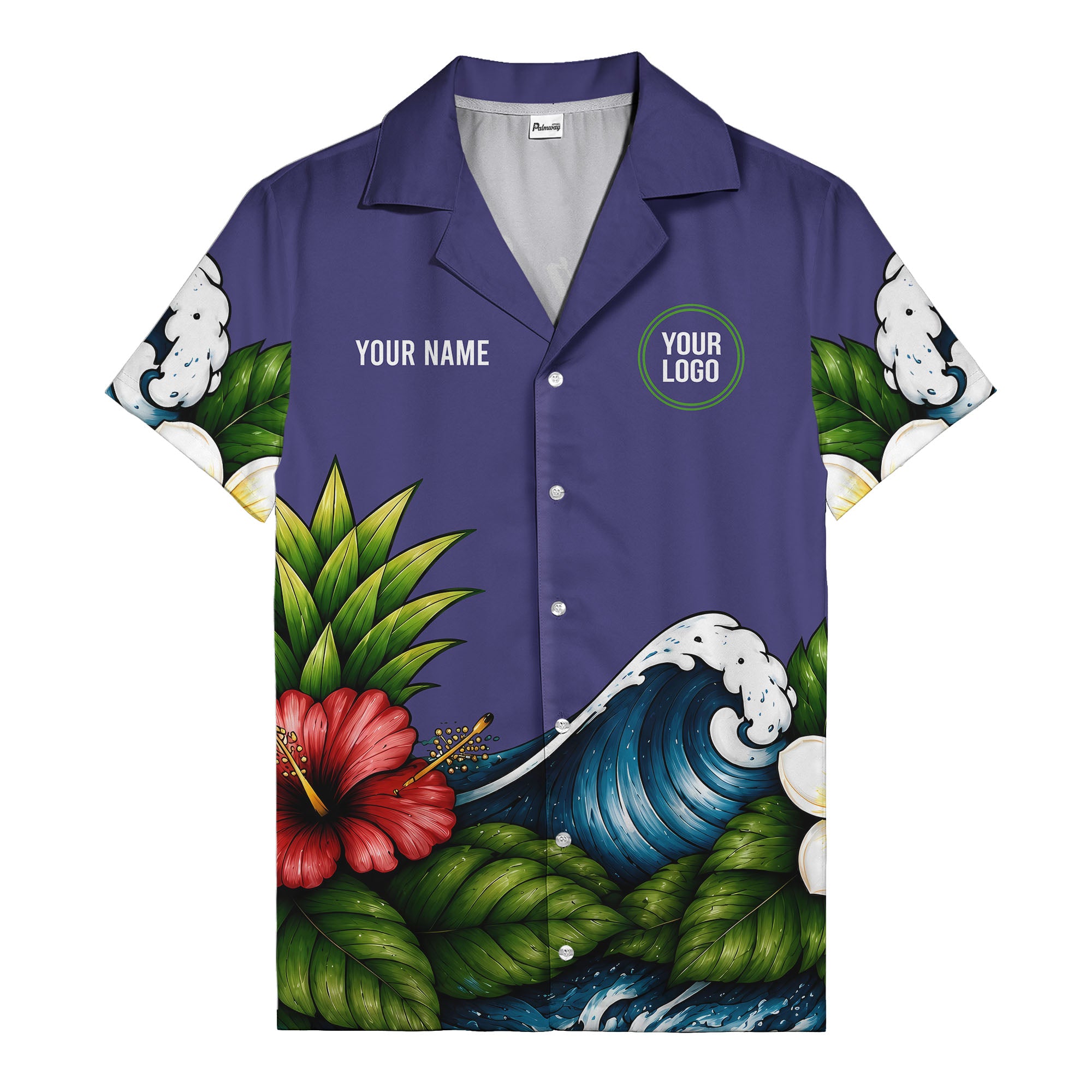 watercolor ocean waves hibiscus blooms palm leaf hawaiian shirt for men