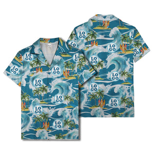 watercolor ocean waves palm trees surfboards hawaiian shirt for men