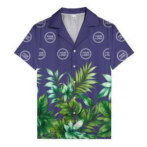 watercolor palm fronds & monogram logo repeat hawaiian shirt