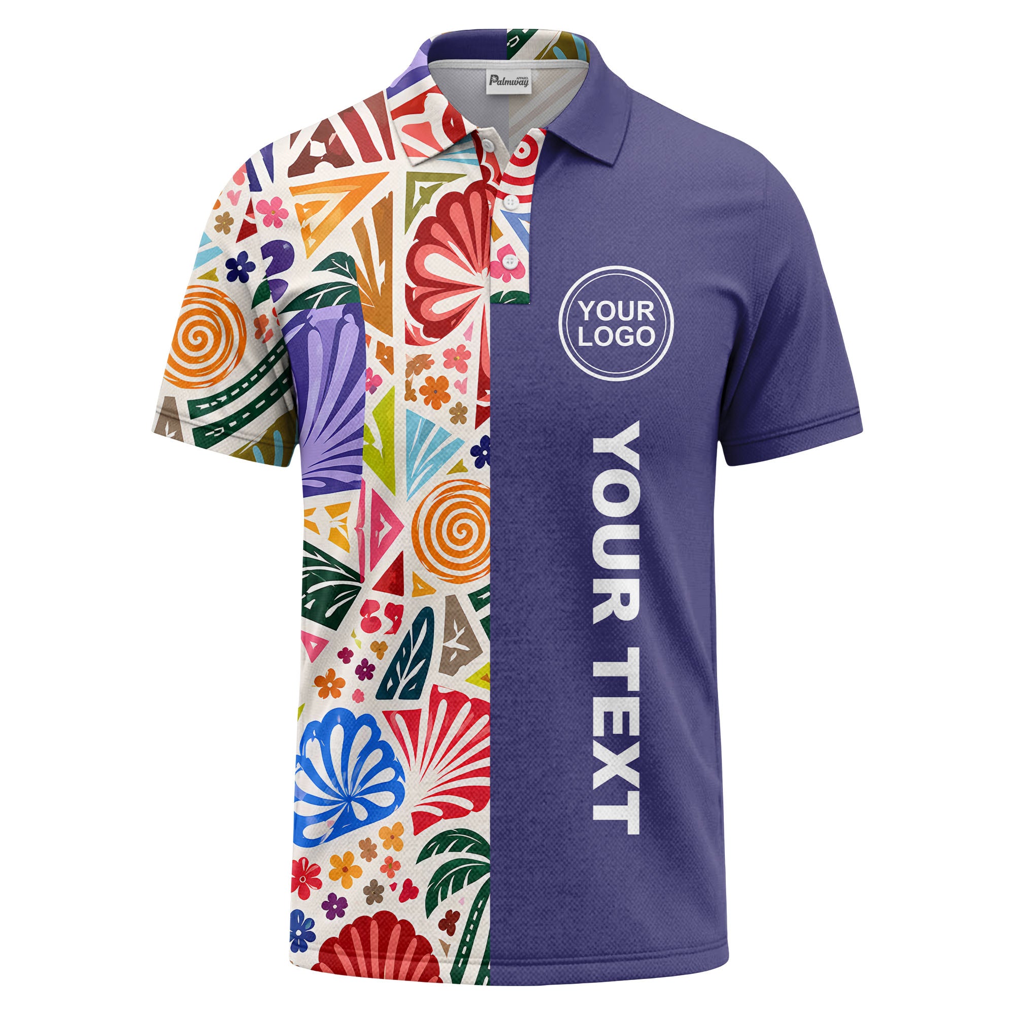 watercolor palm leaves swirls custom geometric all over print polo shirt
