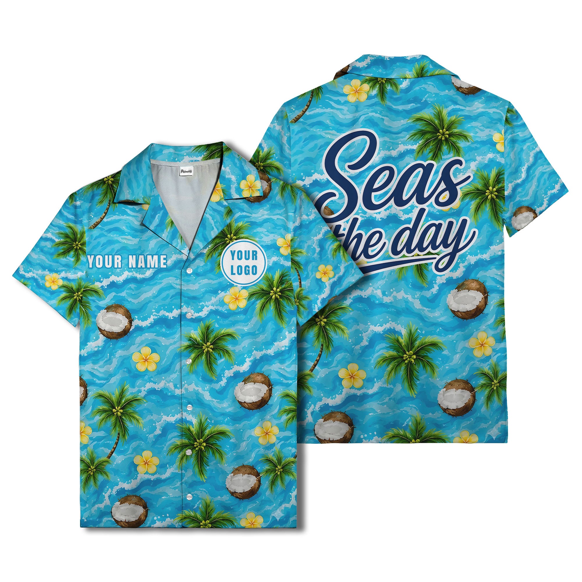 watercolor palm trees coconuts ocean waves hawaiian shirt for men