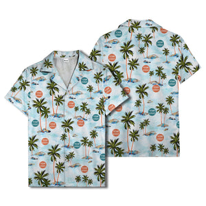 watercolor palm trees & surfboards island repeat hawaiian shirt