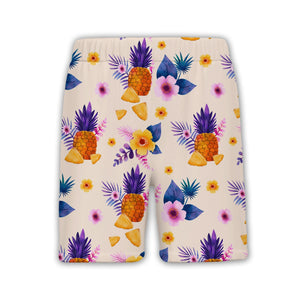 Watercolor Pineapple Hawaiian Shirt with Purple Palm Leaves
