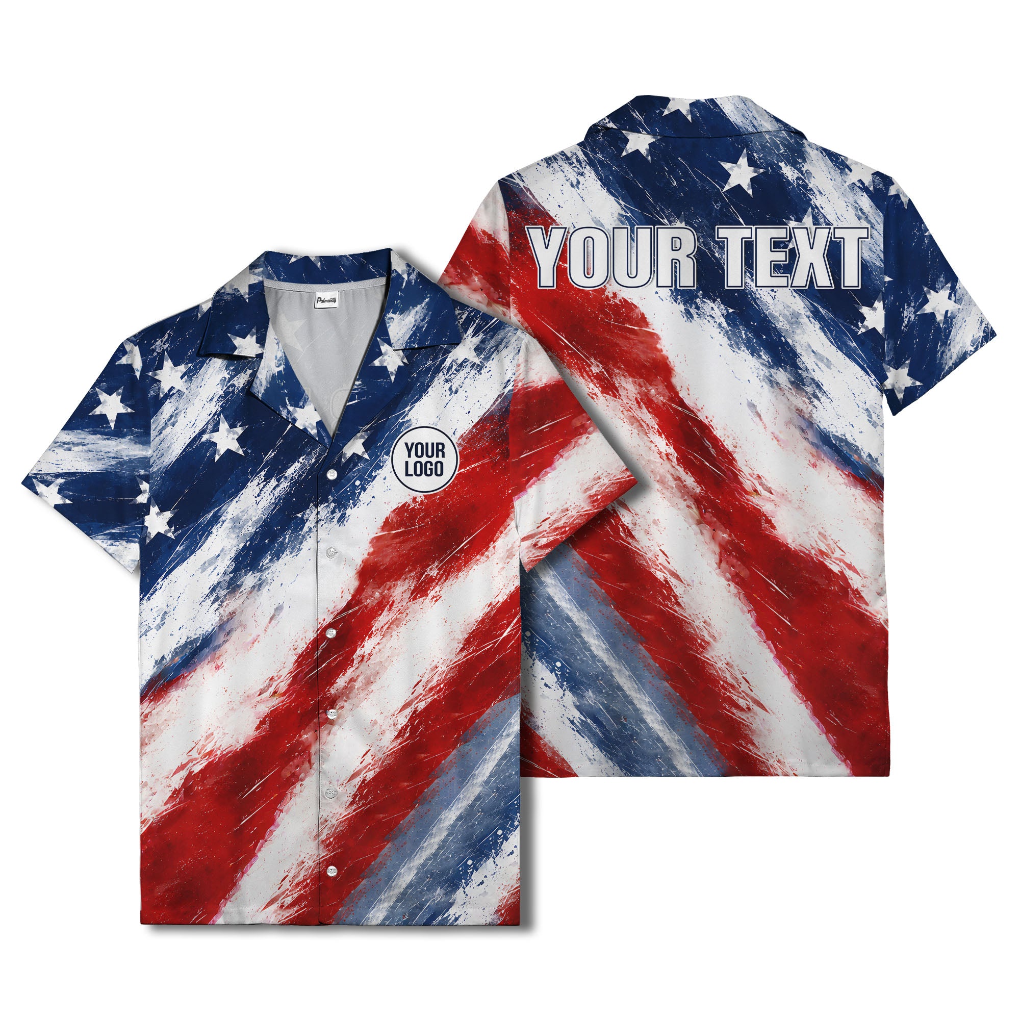 watercolor stars & stripes diagonal brushstroke patriotic hawaiian shirt