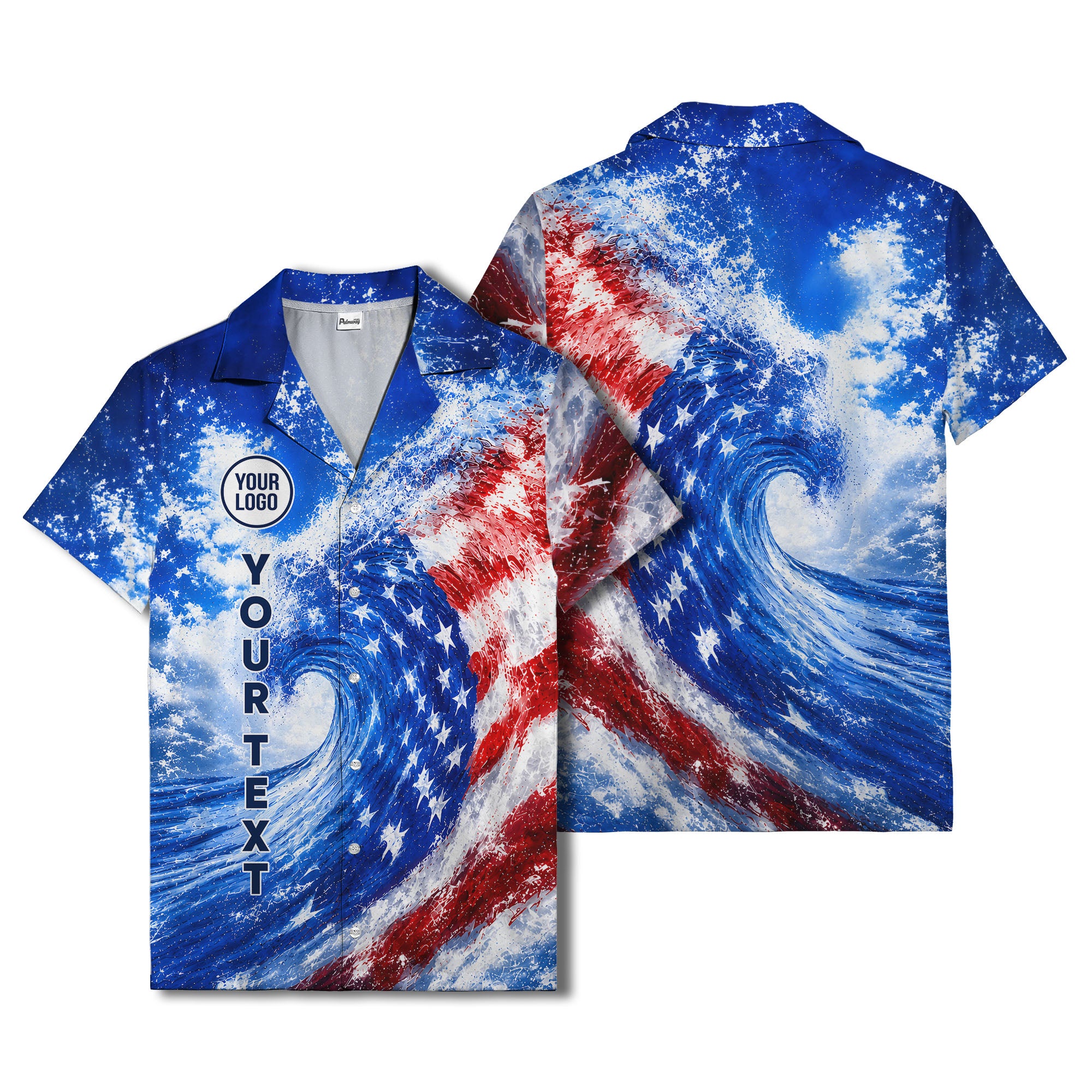 watercolor stars & stripes wave patriotic hawaiian shirt