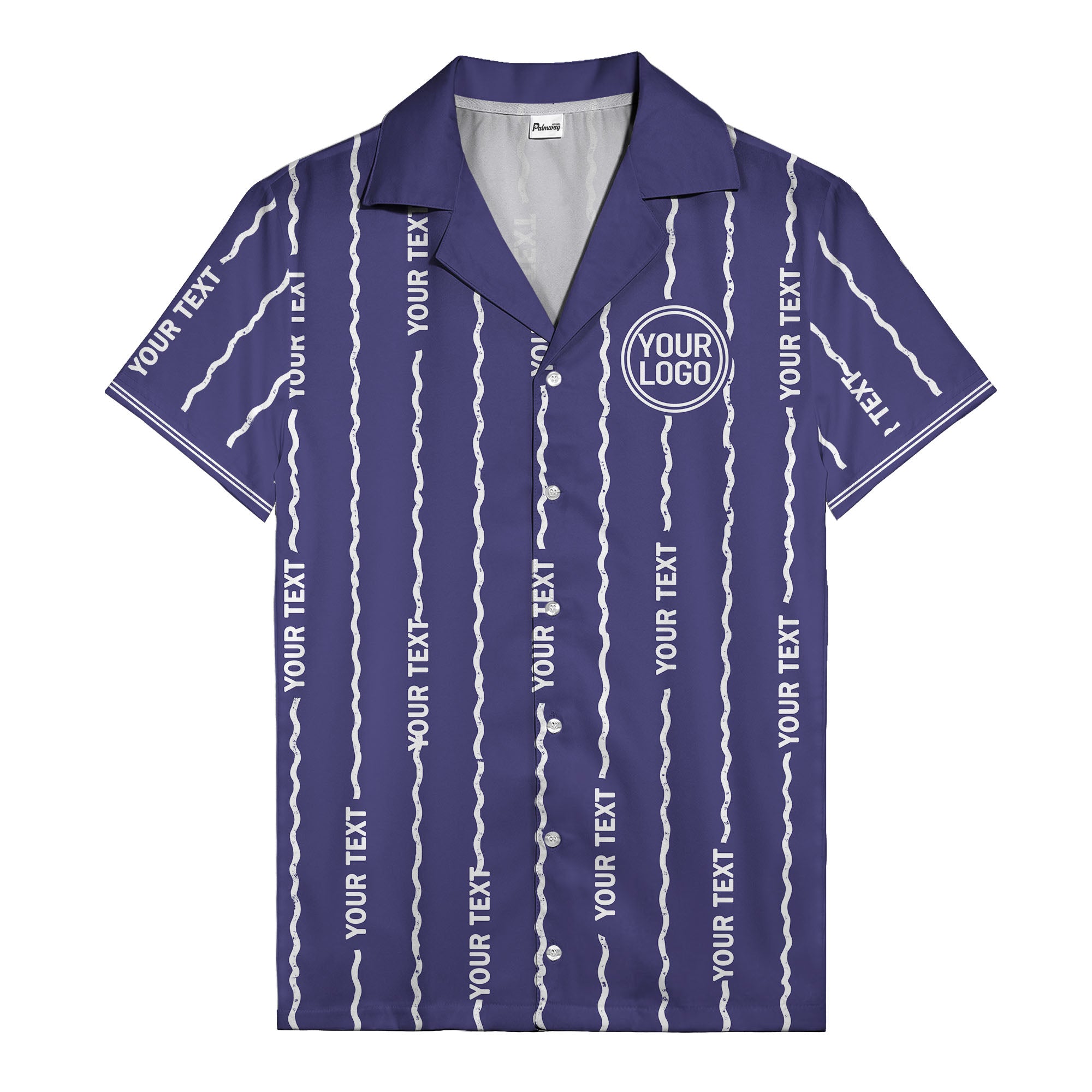 wavy line personalized hawaiian shirt with custom text & logo