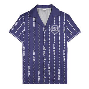 wavy line personalized hawaiian shirt with custom text & logo